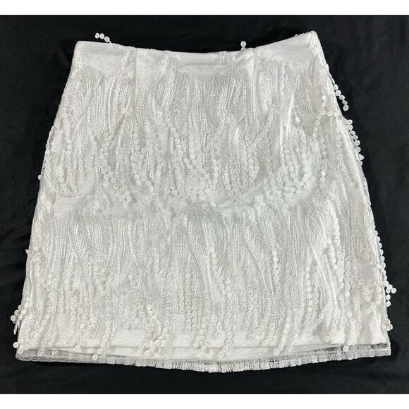 Lulus White Beaded Fringe Mini Skirt Women’s Small 100% Polyester Party Glam - Picture 1 of 9